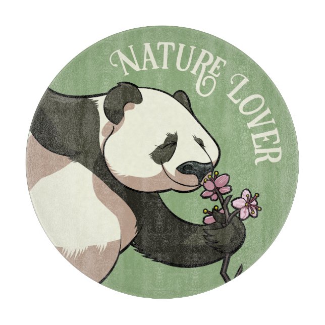 Lycklig Panda Smelling Blommar Natur Älskare Teckn (Framsidan)