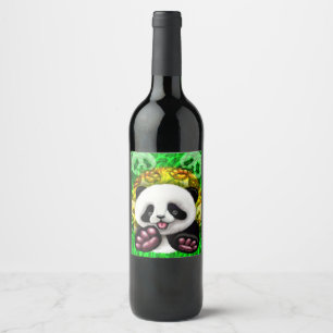 Lycklig Pandababybjörn som är gullig och Vinflaska Etikett
