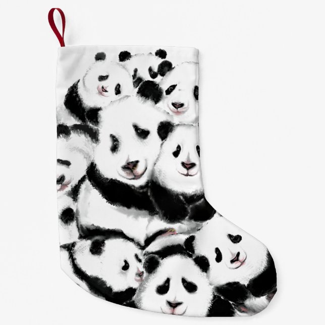 Lycklig Pandafamilj i julklapp Liten Julstrumpa (Framsidan)
