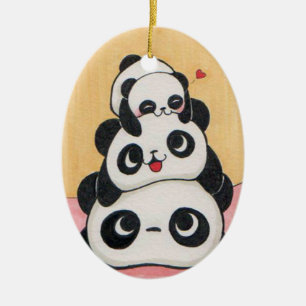 Lycklig Pandafamiljprydnad Julgransprydnad Keramik