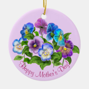 Lycklig Pansy Violetta blommor Vattenfärg Julgransprydnad Keramik