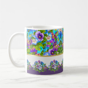 Lycklig Pansy Violetta blommor Vattenfärg Kaffemugg