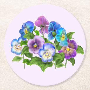 Lycklig Pansy Violetta blommor Vattenfärg Underlägg Papper Rund