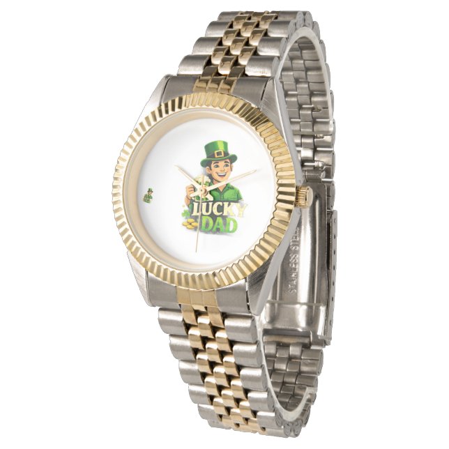 Lycklig Pappa – St. Patrick’s Day Klöverdesign Armbandsur (Vinklad)