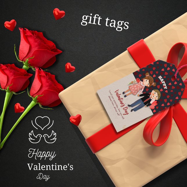 Lycklig par Alla hjärtans dagskuvert Presentetikett (Happy Couple Valentine's Day Envelope Gift Tags)