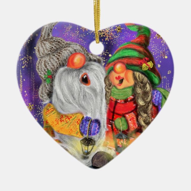 Lycklig par Gnome-julprydnad Julgransprydnad Keramik (Framsidan)