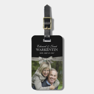 Lycklig par Photo Silver Ribbon-årsdagen Bagagebricka