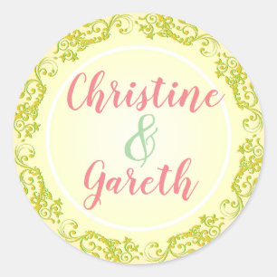 Lycklig par. Två Namn på en Runt Klistermärke