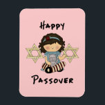 Lycklig Passover Girl Magnet<br><div class="desc">Lycklig Pesach-flickor och pojkar njuter av sin sädesmatsos med vackra katter och familjefulla.</div>