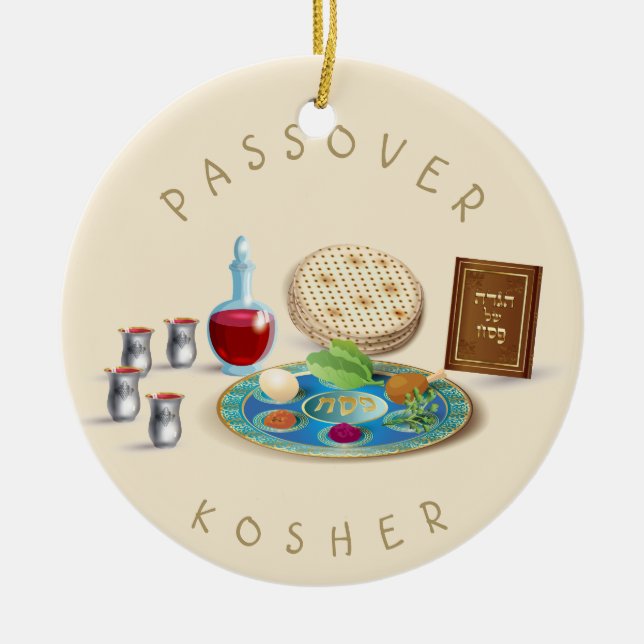 Lycklig Passover Helgdag Kosher Pesach Seder Julgransprydnad Keramik (Framsidan)