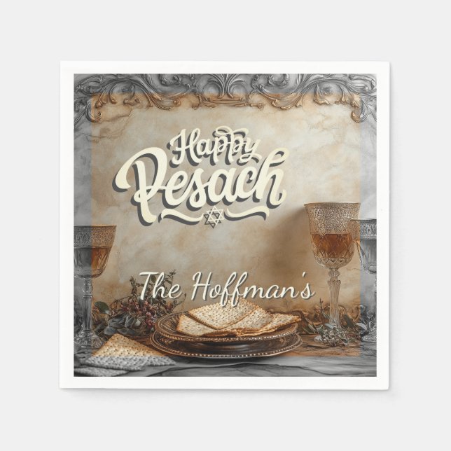 Lycklig Passover | Pesach Jewish Traditional Vinta Pappersservett (Framsidan)