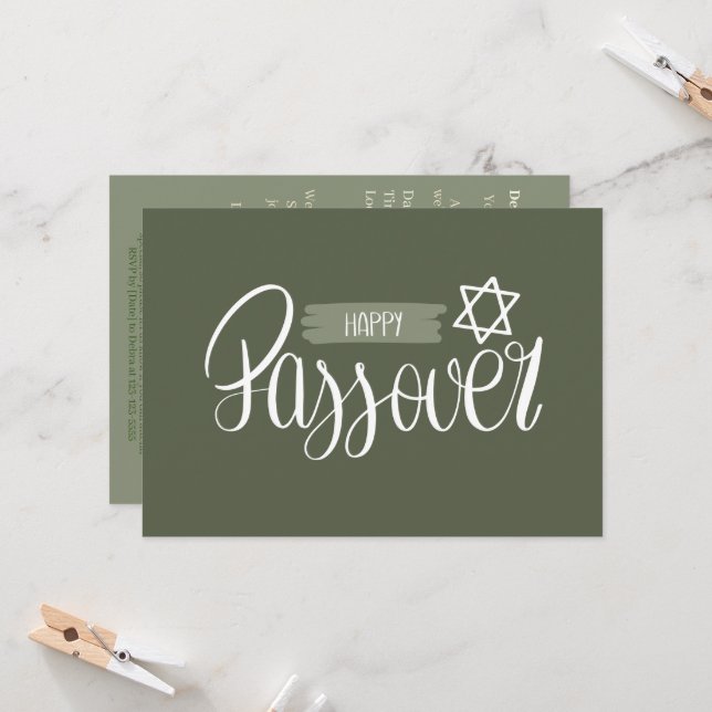 Lycklig Passover | Seder Pesach Solid Grönt Inbjudningar (Fram/Back In Situ)