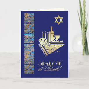 Lycklig Passover Star av David och Seder Bord Icon Kort