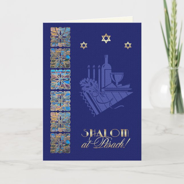 Lycklig Passover Star av David och Seder Bord Icon Kort (Framsida)