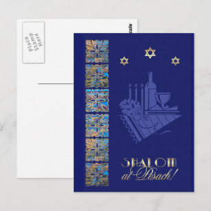 Lycklig Passover Star av David och Seder Bord Icon Vykort