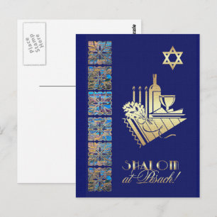 Lycklig Passover Star av David och Seder Bord Icon Vykort
