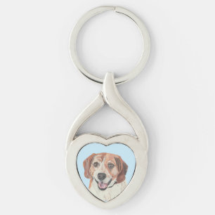 Lycklig Pastel Beagle Heart Nyckelring