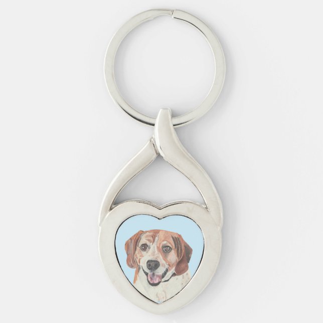 Lycklig Pastel Beagle Heart Nyckelring (Framsidan)