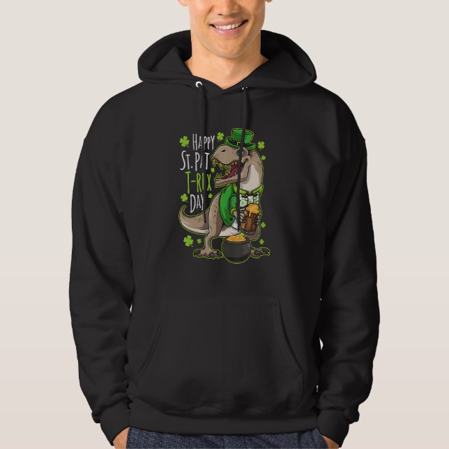 Lycklig Pat T Rex Day Dino Saurus Patrick Day Boys Hoodie (Framsida)