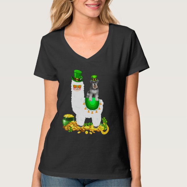 Lycklig Patrick S Day Leprechaun Schnauzer Riding  T Shirt (Framsida)
