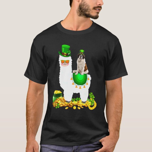 Lycklig Patrick S Day Leprechaun St Bernard Riding T Shirt (Framsida)