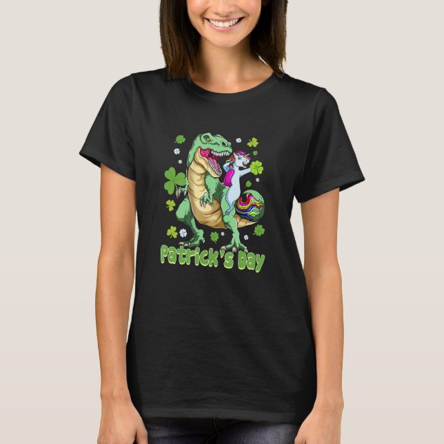 Lycklig Patricks Day Dinosaur Unicorn Cute T Shirt (Framsida)