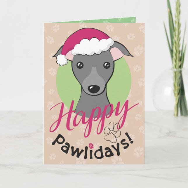 Lycklig-pawlidagar jul Italienska Greyhound Hund Helgkort (Framsida)