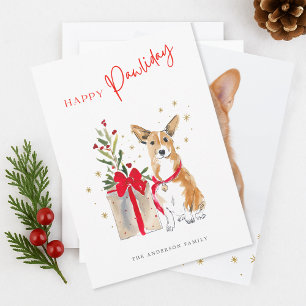 Lycklig Pawliday Watercolor Corgi Hund Photo Julaf Julkort