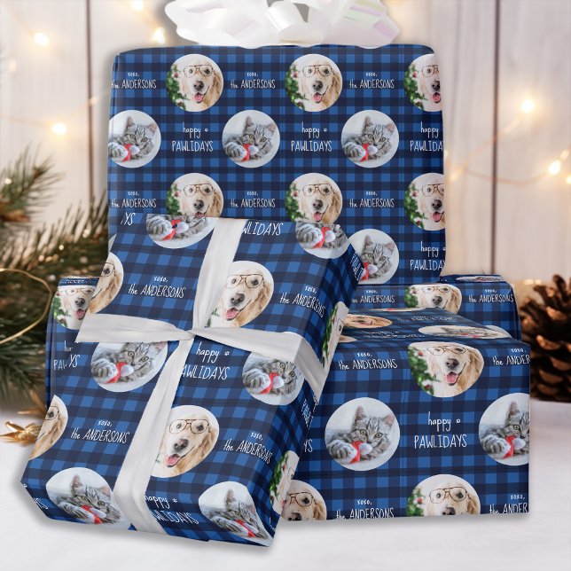 Lycklig Pawlidays Blue Helgdag Play Cat Hund Photo Presentpapper (Skapare uppladdad)