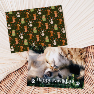 Lycklig Pawlidays Cat Hund jul Photo Grönt Julkort