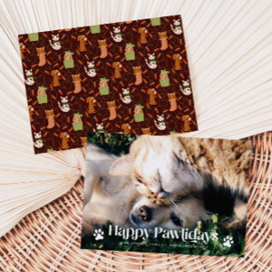 Lycklig Pawlidays Cat Hund julfotfoto Red Julkort