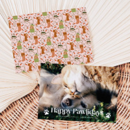 Lycklig Pawlidays Cat Hund julfotfoto Rosa Julkort