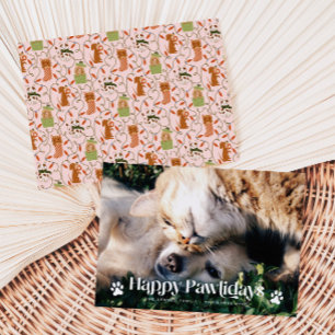 Lycklig Pawlidays Cat Hund julfotfoto Rosa Julkort
