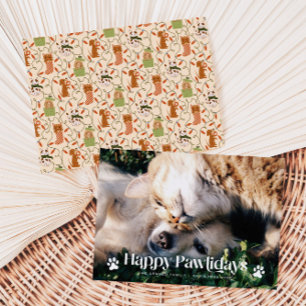 Lycklig Pawlidays Cat Hund julfoto Julkort