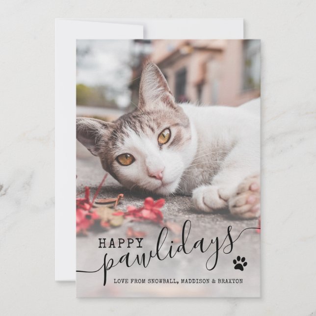 Lycklig Pawlidays Cat Photo Modern Pet-julhus Julkort (Framsida)