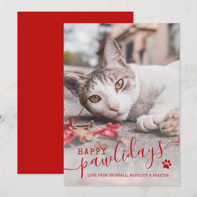 Lycklig Pawlidays Cat Photo Pet Red jul Holid Julkort (Fram/baksida)