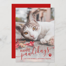 Lycklig Pawlidays Cat Photo Pet Red jul Holid Julkort