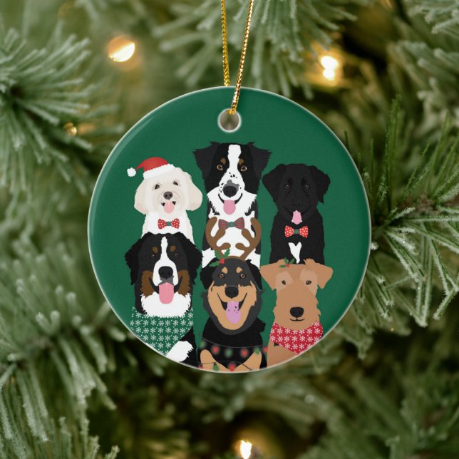 Lycklig Pawlidays Cute jul Hundar Julgransprydnad Keramik (Träd)