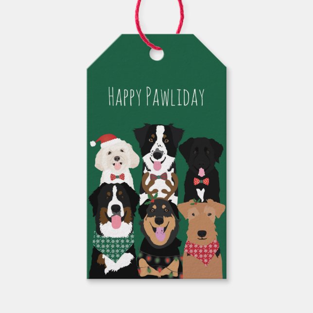 Lycklig Pawlidays Cute jul Hundar Presentetikett (Framsidan)