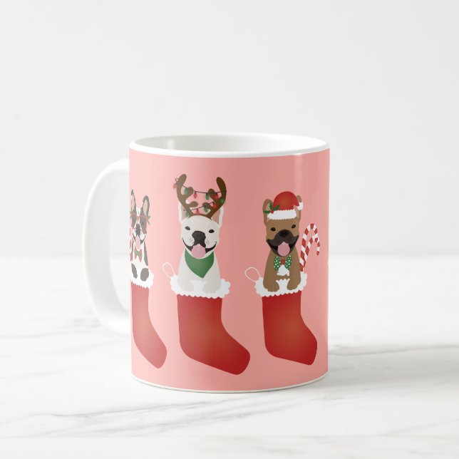 Lycklig Pawlidays Fransk Bulldog-jullager Kaffemugg (Framsida vänster)