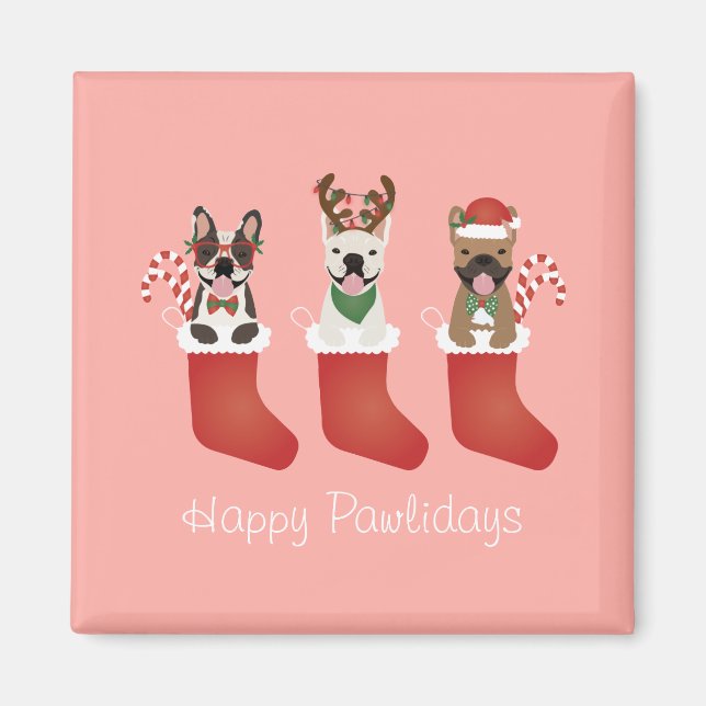 Lycklig Pawlidays Fransk Bulldog-jullager Magnet (Framsidan)