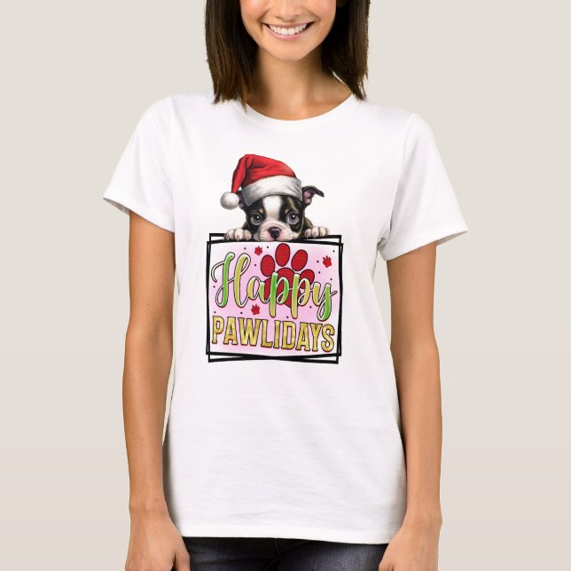 Lycklig Pawlidays Fransk Bulldog T Shirt (Framsida)