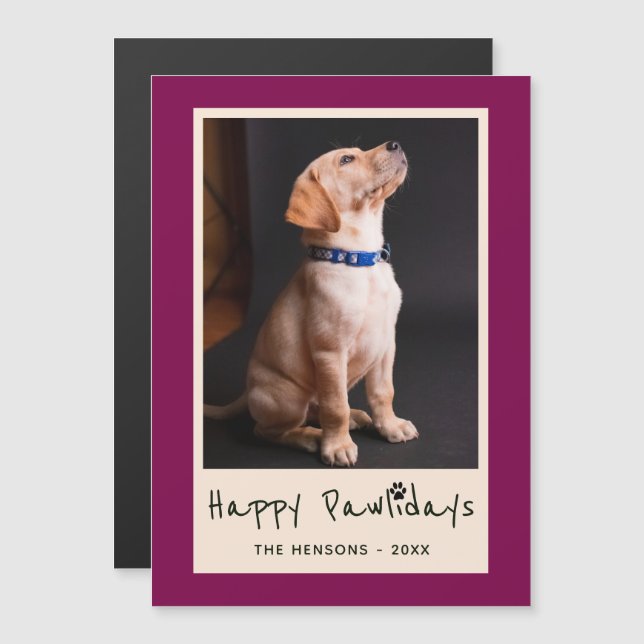 Lycklig Pawlidays Funny Pun Pet-fotokort Magnetisk Inbjudningskort (Fram/baksida)
