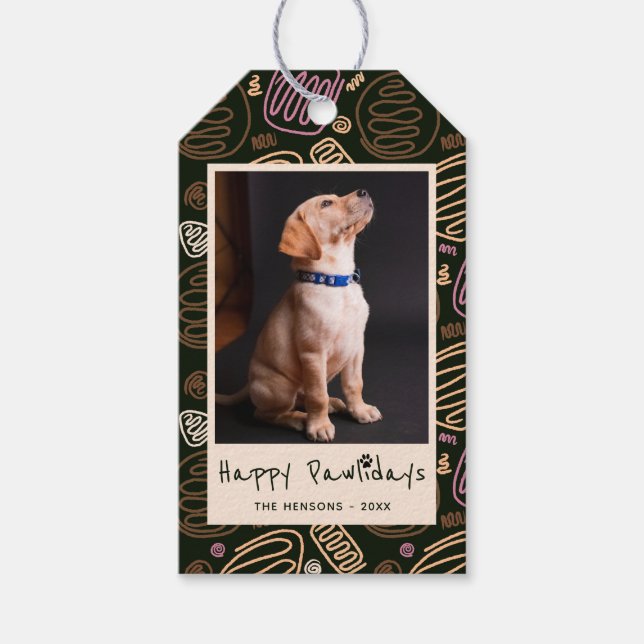 Lycklig Pawlidays Funny Pun Pet Photo Presentetikett (Framsidan)