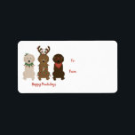 Lycklig Pawlidays Goldendoodle jul Ljus Adressetikett<br><div class="desc">Tur illustration av tre olika dockor som är klädda i helgdag.</div>
