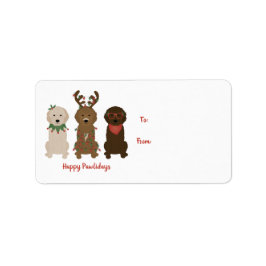 Lycklig Pawlidays Goldendoodle jul Ljus Adressetikett
