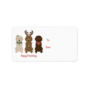 Lycklig Pawlidays Goldendoodle jul Ljus Adressetikett