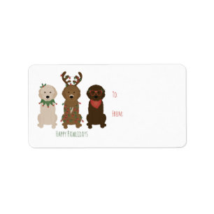 Lycklig Pawlidays Goldendoodle jul Ljus Adressetikett