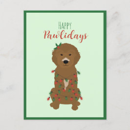 Lycklig Pawlidays Goldendoodle jul Ljus Helg Vykort