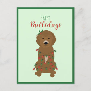 Lycklig Pawlidays Goldendoodle jul Ljus Helg Vykort